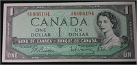 1954 Canada 1 dollar bill -AU