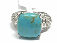 17X- sterling turquoise & CZ ring -size 6.5 -$200