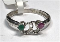 20X- sterling emerald & ruby ring -size 6.5 -$130