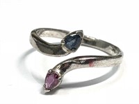 26X- sterling tourmaline & sapphire ring $120