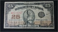1923 Dominion of Canada 25 cent banknote