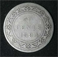 1894 NFLD silver half dollar -G