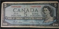1954 Canada 5 dollar bill