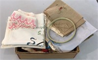 Assorted vintage cross stitch fabric thread etc