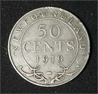 1919 NFLD silver half dollar