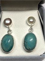 12X- sterling pearl & turquoise earrings $200