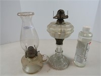 CLEAR GLASS PEDESTAL BASE & FINGER OIL LAMPS