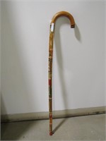 CARVED WOODEN PAINTED CANE
