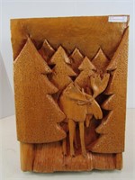 SIGNED CARVED WOODEN MOOSE WALL ART