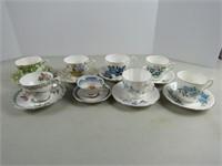 TRAY: 8 FLORAL CUPS AND SAUCERS