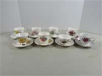 TRAY: 8 FLORAL CUPS AND SAUCERS