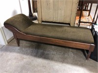 ANTIQUE WOOD FRAMED PADDED FAINTING COUCH