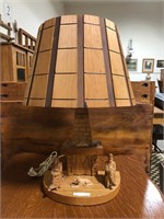 19" SIGNED CARVED WOODEN TABLE LAMP