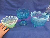 3 nice old glassware pcs (blue-green-opalescent)