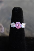 Sterling Silver Pink & White Topaz Ring