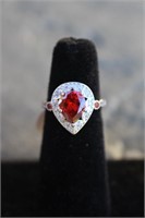 Sterling Silver Garnet & White Sapphire Ring