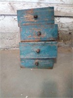 4 blue antique drawers