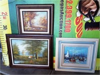 600 - LOT OF 3 FRAMED CANVAS PAINTIINGS