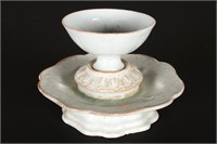 Chinese Celadon Offering Cup and Stand,