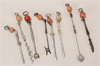 Eight Chinese Silver Opium Pipe Tools,