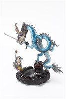Terrific Chinese Silver and Enamel Dragon Figure