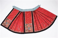 Chinese Russet Satin and Embroidered Skirt,