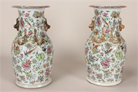 Pair of Cantonese Qing Dynasty Famille Vert Vases,