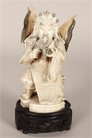 Chinese Late Qing Dynasty Carved Ivory Warrior,