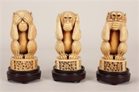 Set of Chinese Ivory Three Wise Monkeys, c.1900
