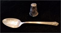 Mexican Sterling Abalone Thimble Damask Rose Spoon