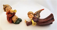 Two Hummel Figurines Flying Angel Girl & Horn