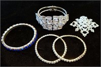 Vintage Rhinestone Jewelry Bracelets Brooch