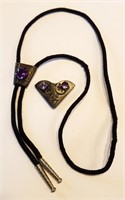 Mexican Taxco Sterling Bolo Ties Amethyst Stones