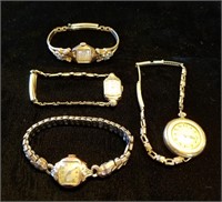 4 Vintage Ladies Wristwatches 14K Gold & GF