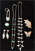 Navajo & Mexican Silver Turquoise Abalone Jewelry