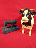 Vintage Sewette Sewing Machine and Toy Cow