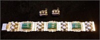 Mexican Silver & Jade Bracelet & Amethyst Earrings