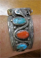 Vintage Navajo Silver Turquoise Snake Watch Band