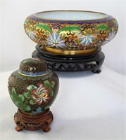 Chinese Cloisonne Bowl & Ginger Jar