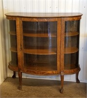Antique Oak Claw Foot Bow Front China Cabinet