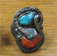 Vintage Mens Navajo Silver Turquoise Snake Ring