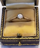 Ladies 10k Gold Ring With White Akoya Pearl 7 1/4