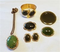 Vintage Goldtone & Jade Jewelry