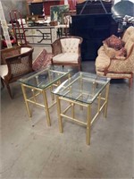 Pair of brass glass top  end tables