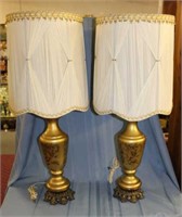 A PAIR OF FRENCH LAMPS,  33" TALL W/SHADES