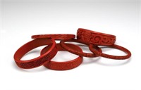A lot of six Chinese red cinnabar lacquer bangles