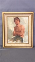 Antique Hand Painted Portrait Of Young Man