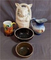 Early Antique Bowls, Pitcher, Cookie Jar
