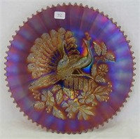 Peacocks 9" plate w/ribbed back - amethyst