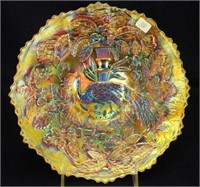 Fenton's Peacock at Urn 9" plate - marigold